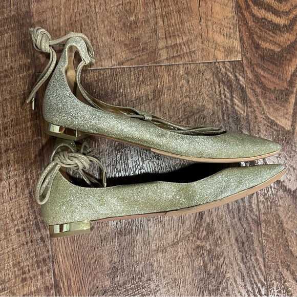 Aquazzura Christy Gold Glitter Flats - Picture 3 of 7